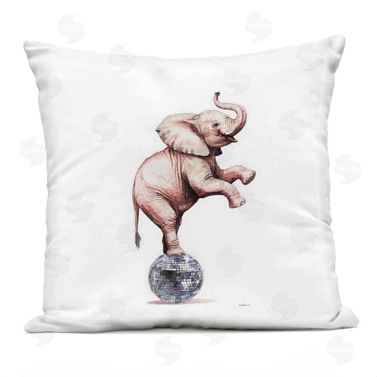 Amanda Greenwood Elephant on Disco Ball Outdoor Quick-Dry Polyester Printed Throw Pillow
