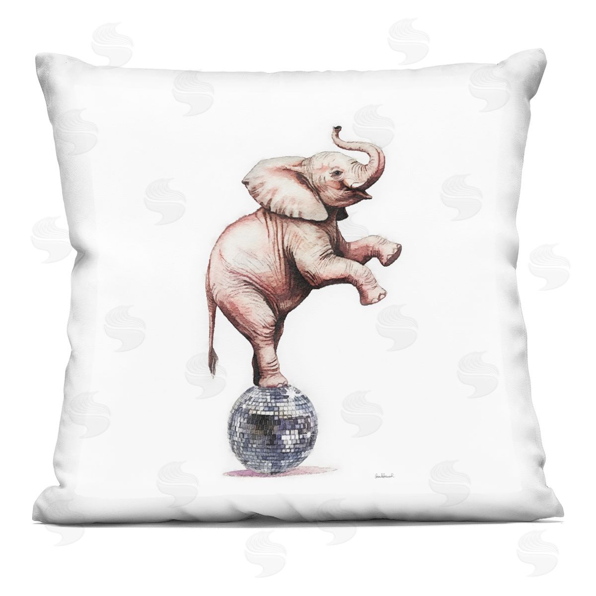 Amanda Greenwood Elephant on Disco Ball Printed Plush Polyester Throw Pillow