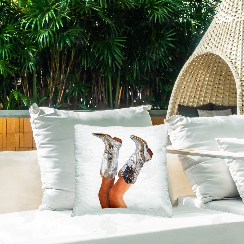 Amanda Greenwood Glitzy Glam Cowgirl Boots Outdoor Quick-Dry Polyester Printed Throw Pillow in Back Yard