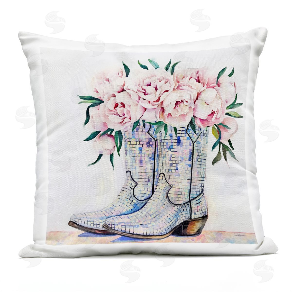 Amanda Greenwood Rose Filled Cowgirl Boots Outdoor Quick-Dry Polyester Printed Throw Pillow