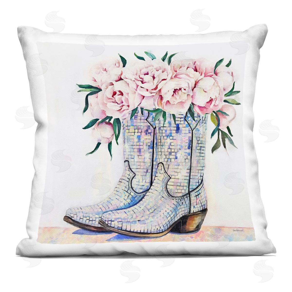 Amanda Greenwood Rose Filled Cowgirl Boots Printed Plush Polyester Throw Pillow