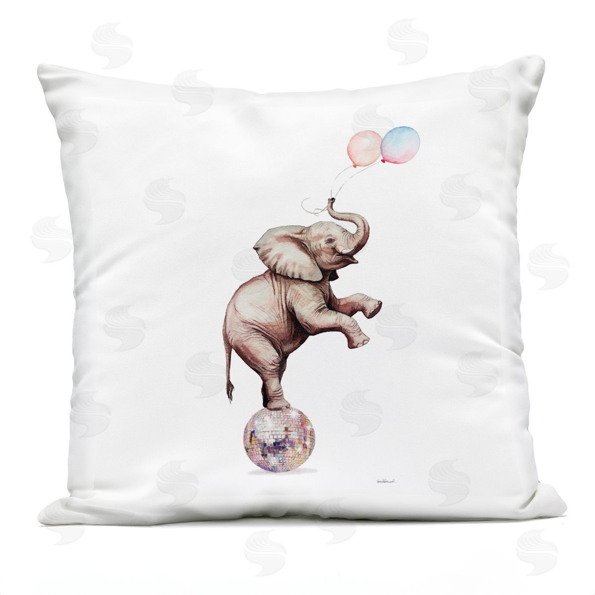 Amanda Greenwood Elephant & Balloons Disco Outdoor Quick-Dry Polyester Printed Throw Pillow