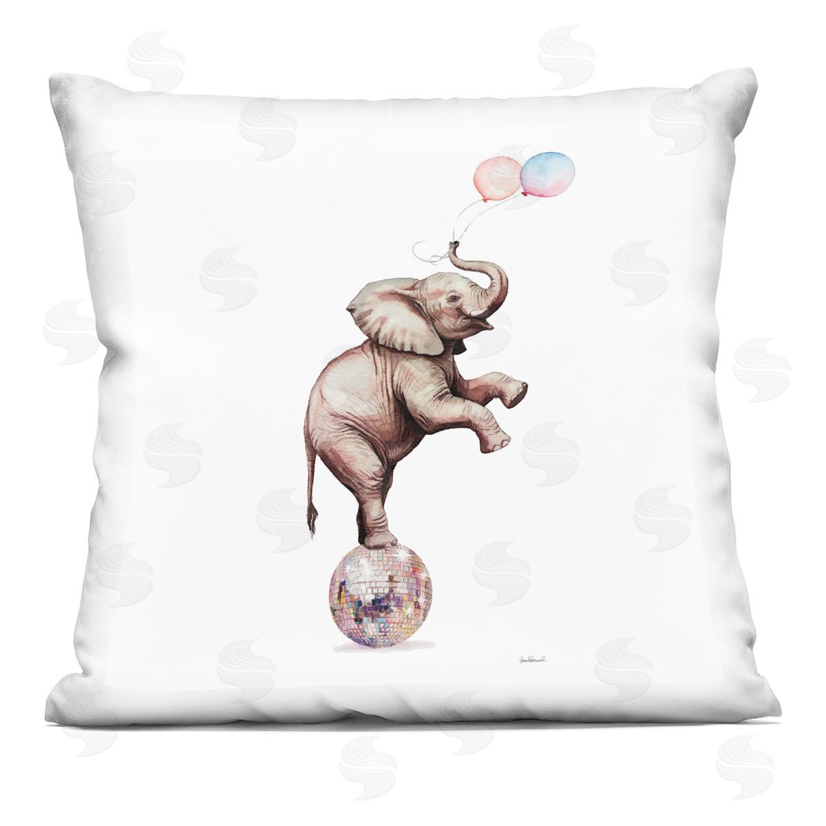 Amanda Greenwood Elephant & Balloons Disco Printed Plush Polyester Throw Pillow