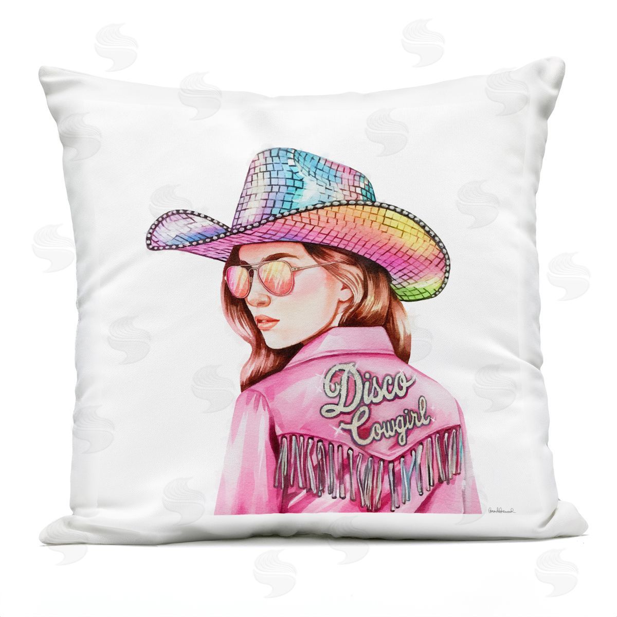 Amanda Greenwood Pink Disco Cowgirl Outdoor Quick-Dry Polyester Printed Throw Pillow