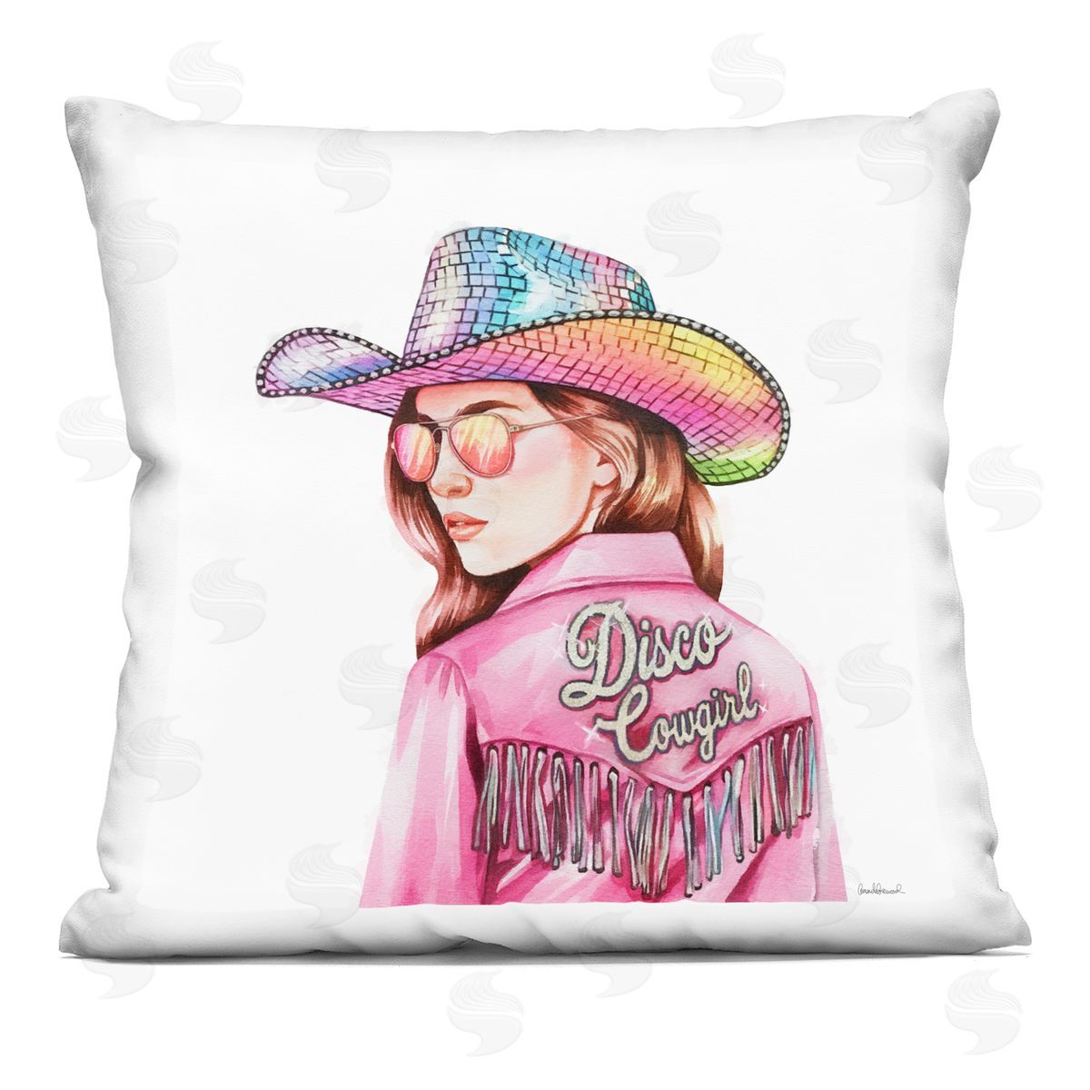 Amanda Greenwood Pink Disco Cowgirl Printed Plush Polyester Throw Pillow