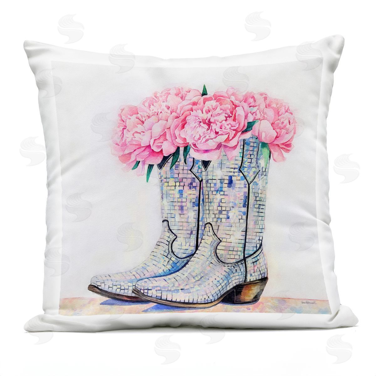 Amanda Greenwood Floral Shimmering Cowgirl Boot Outdoor Quick-Dry Polyester Printed Throw Pillow