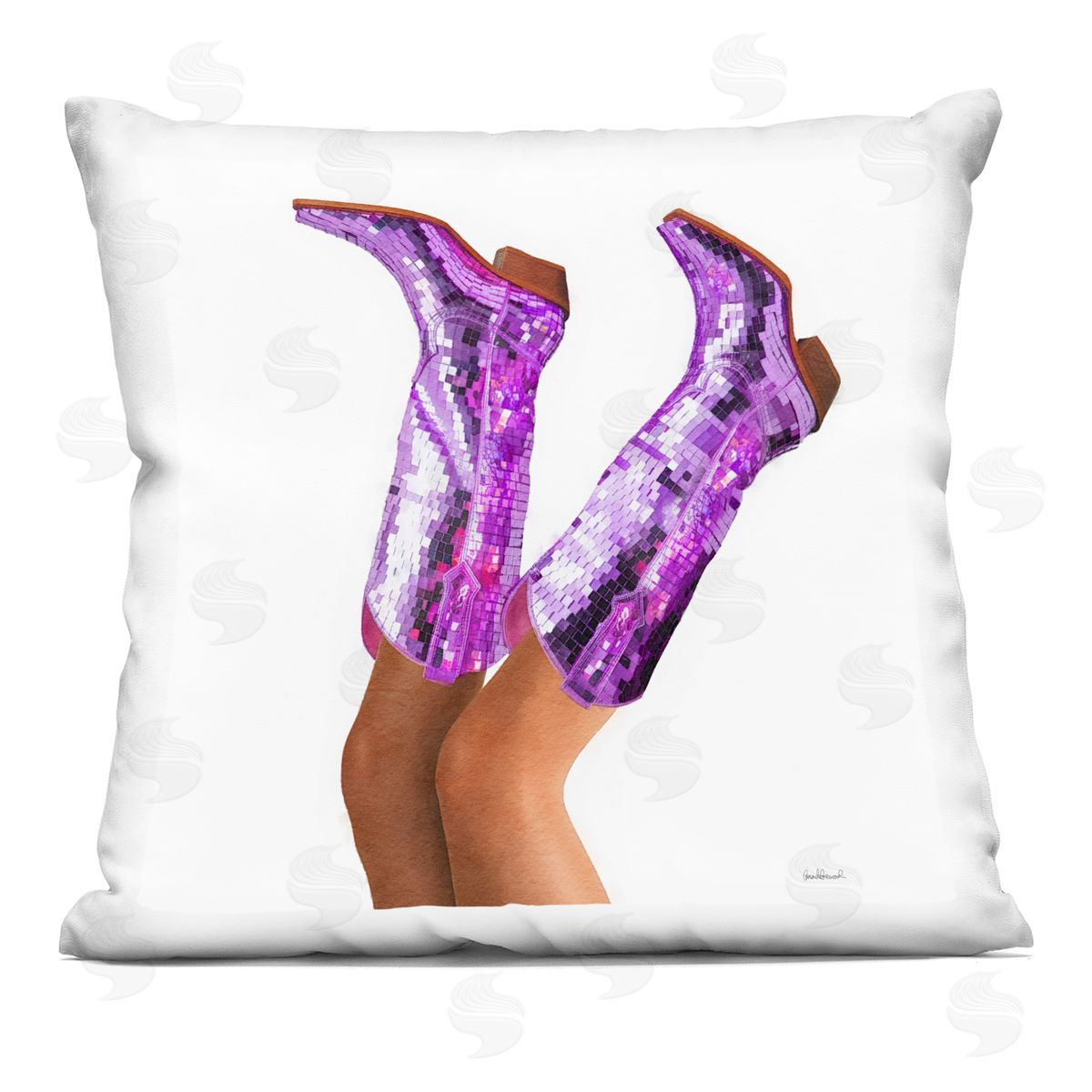 Amanda Greenwood Purple Glam Cowgirl Boots Printed Plush Polyester Throw Pillow
