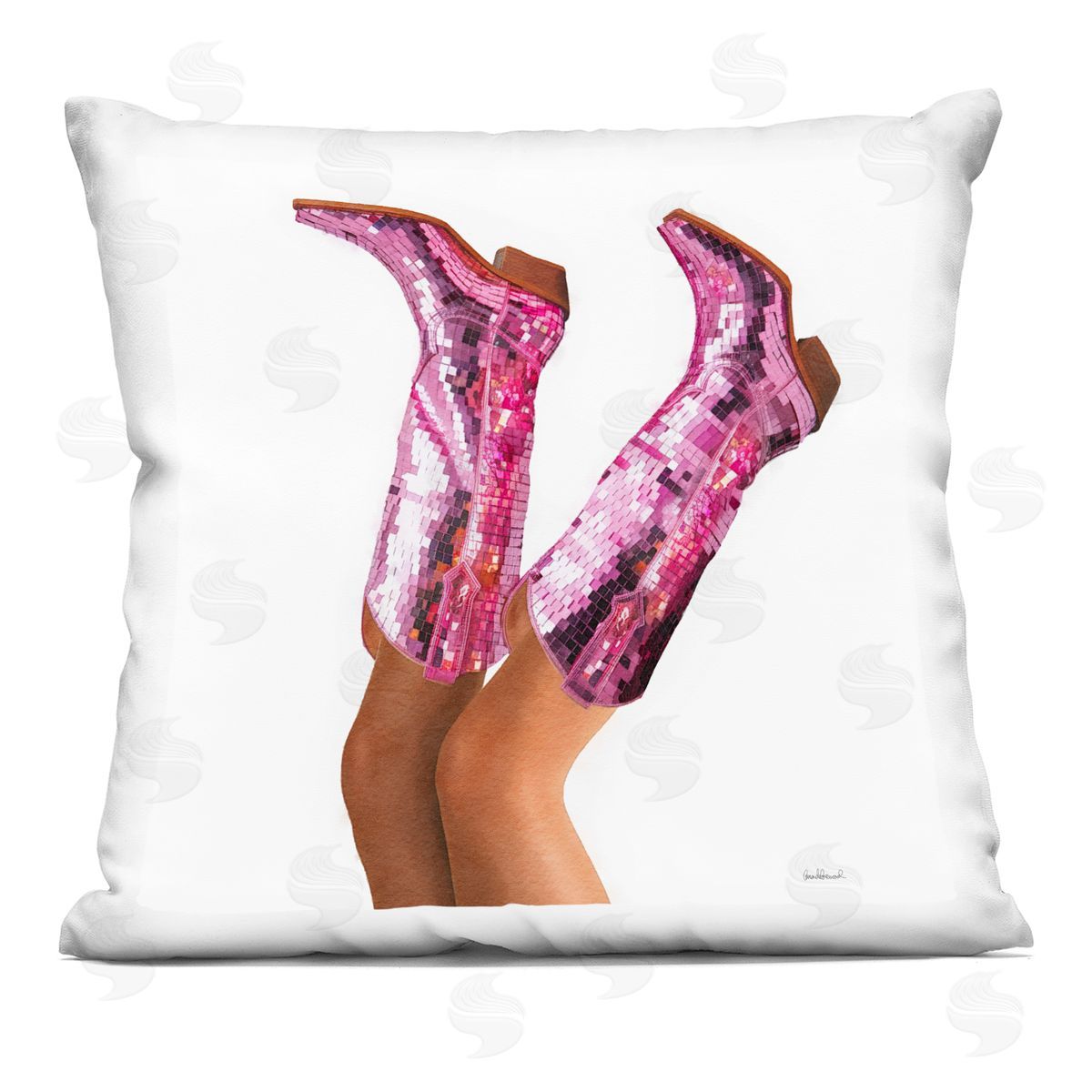 Amanda Greenwood Pink Glam Cowgirl Boots Printed Plush Polyester Throw Pillow