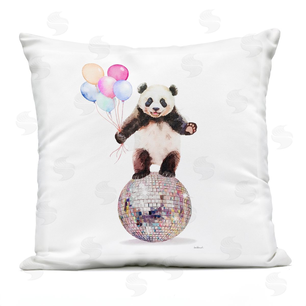 Amanda Greenwood Panda & Balloons Disco Outdoor Quick-Dry Polyester Printed Throw Pillow