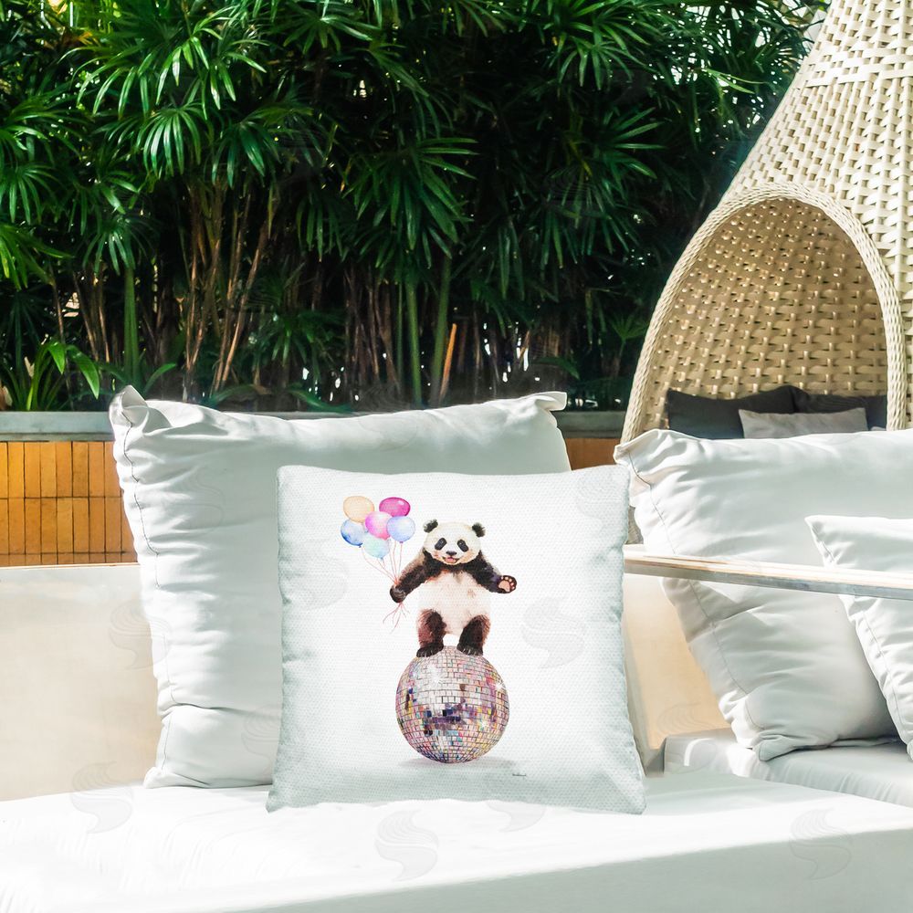 Amanda Greenwood Panda & Balloons Disco Outdoor Quick-Dry Polyester Printed Throw Pillow in Back Yard