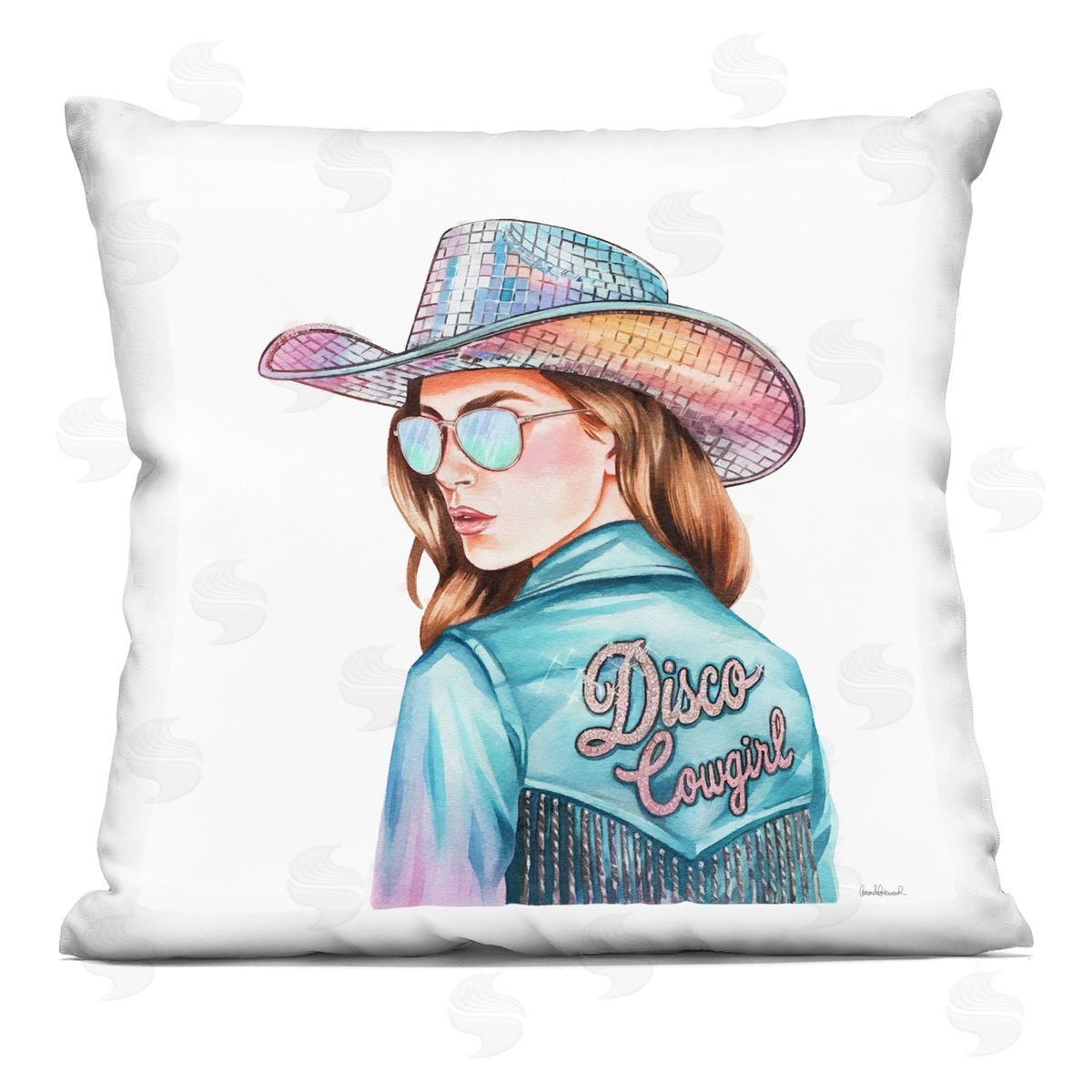 Amanda Greenwood Disco Cowgirl Portrait Printed Plush Polyester Throw Pillow