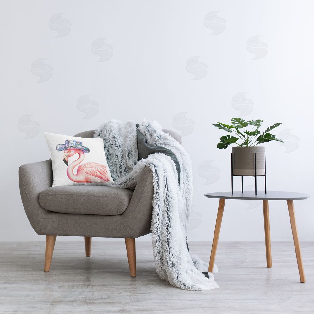 Amanda Greenwood Disco Hat on Flamingo Printed Plush Polyester Throw Pillow On Chair