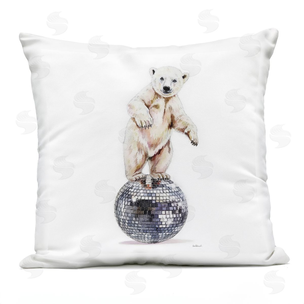 Amanda Greenwood Polar Bear on Disco Ball Outdoor Quick-Dry Polyester Printed Throw Pillow