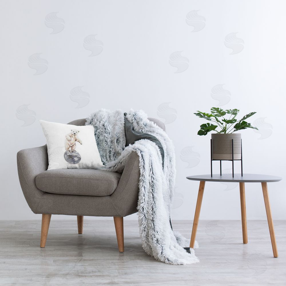 Amanda Greenwood Polar Bear on Disco Ball Printed Plush Polyester Throw Pillow On Chair