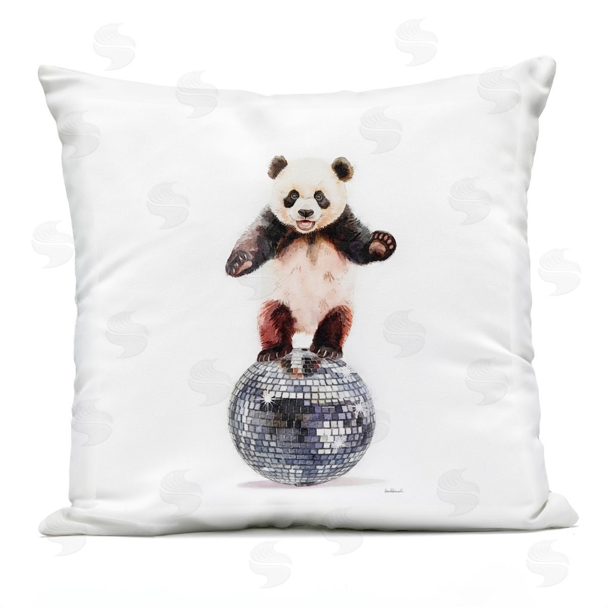Amanda Greenwood Panda Balancing on Disco Ball Outdoor Quick-Dry Polyester Printed Throw Pillow