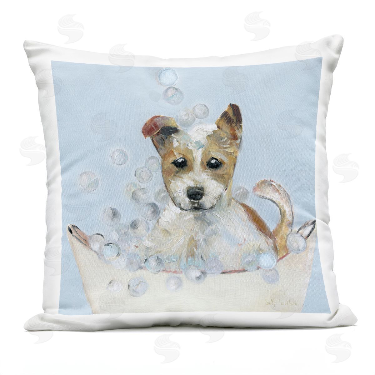 Sally Swatland Fun Bubbles Puppy Bath Outdoor Quick-Dry Polyester Printed Throw Pillow