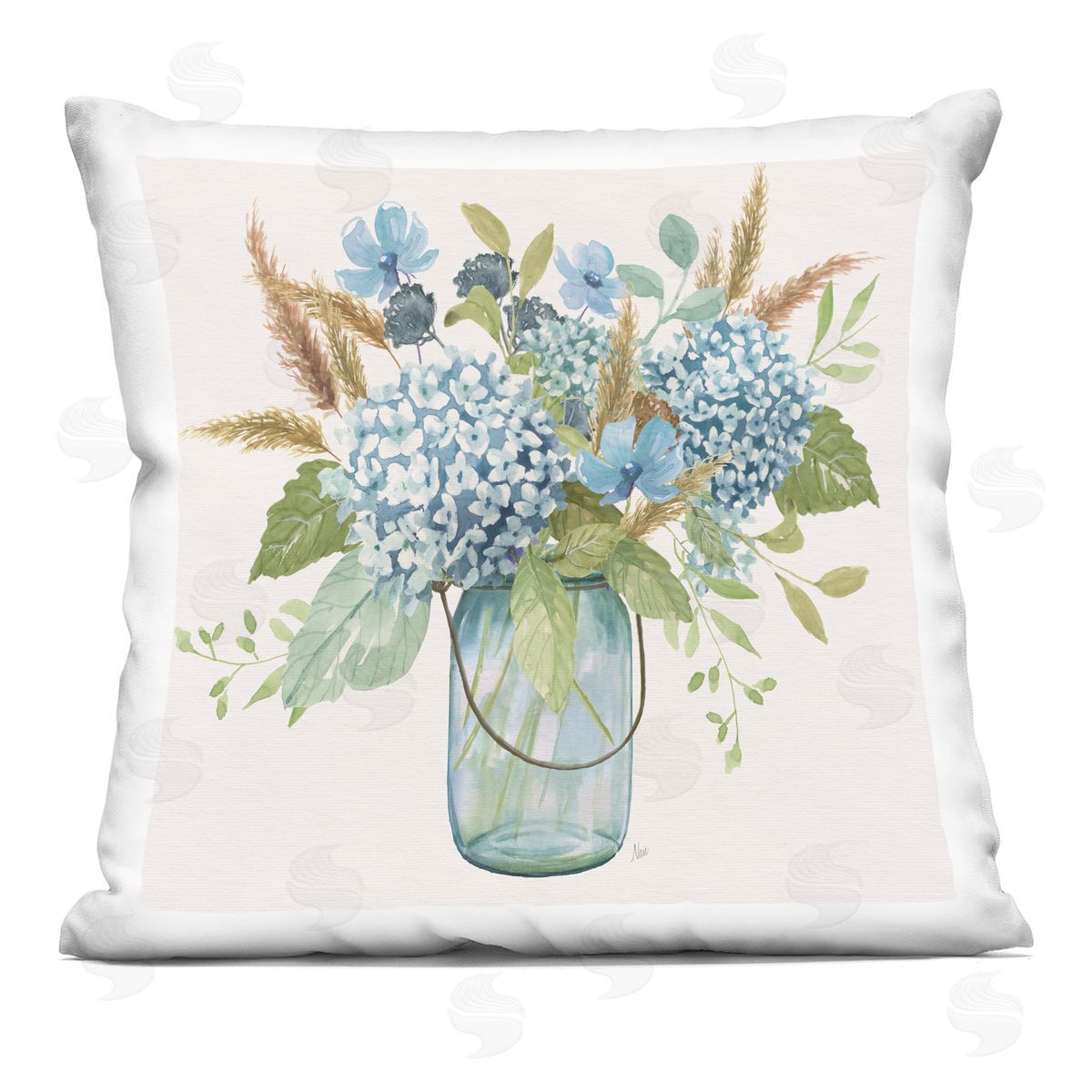 Nan Hydrangea in Mason Jar Printed Plush Polyester Throw Pillow