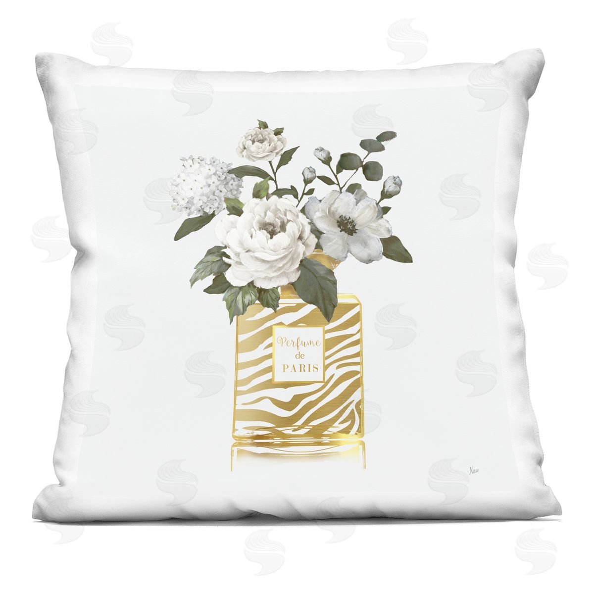 Nan Chic Striped Perfume Bouquet Printed Plush Polyester Throw Pillow