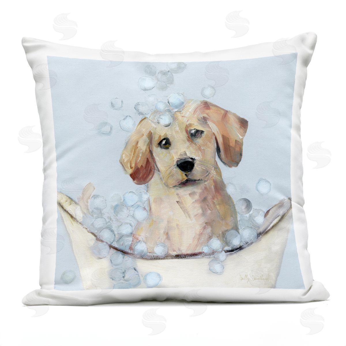 Sally Swatland Bubble Bath Lab Puppy Outdoor Quick-Dry Polyester Printed Throw Pillow