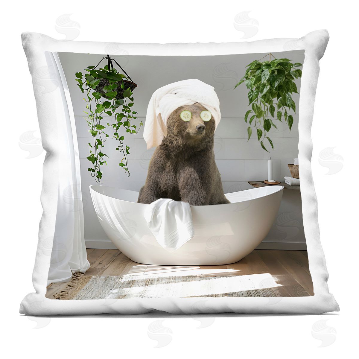 CAD Designs Bear in Refreshing Spa Bath Printed Plush Polyester Throw Pillow