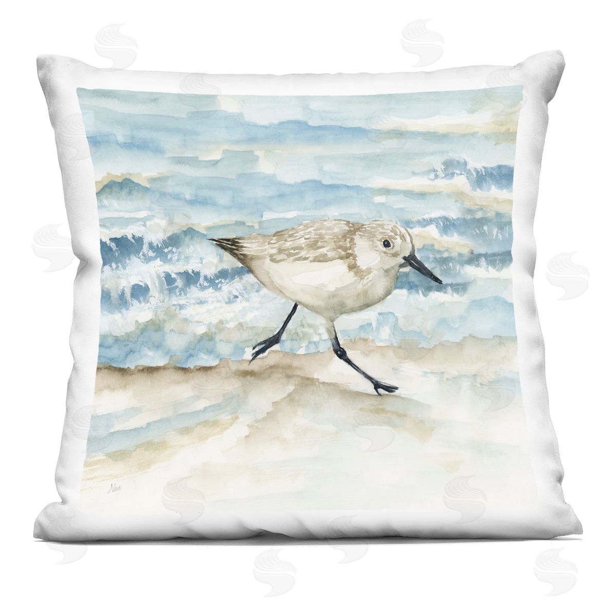 Nan Sandpiper Striding Shore Printed Plush Polyester Throw Pillow