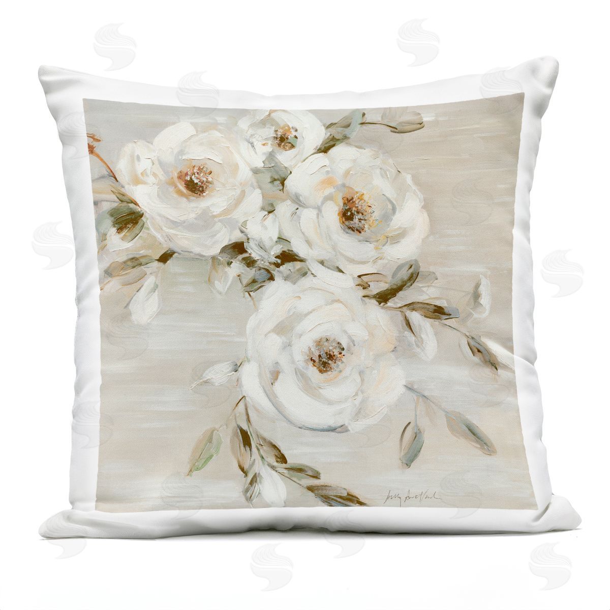 Sally Swatland Neutral Rose Trio Outdoor Quick-Dry Polyester Printed Throw Pillow
