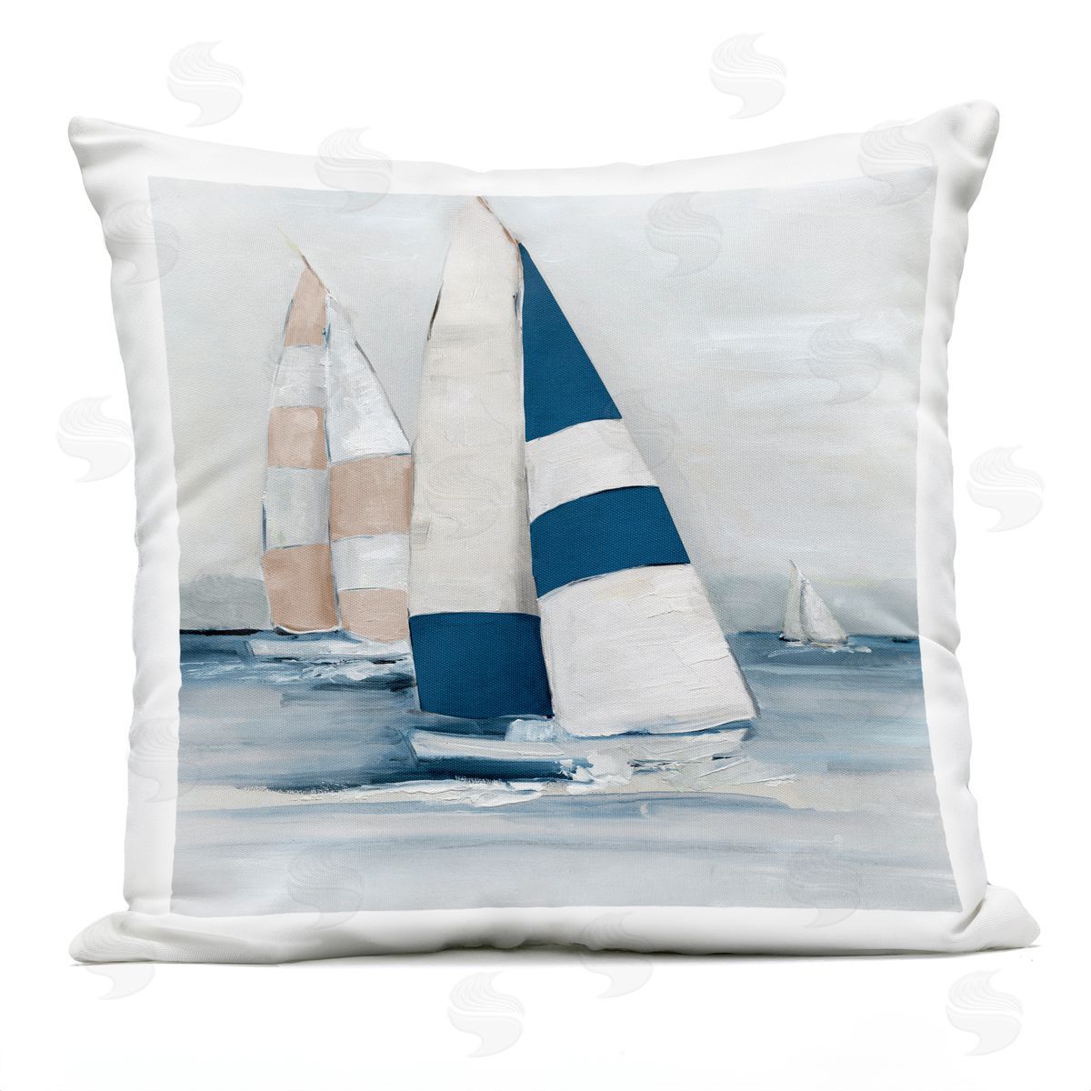 Sally Swatland Striped Sailboat Voyage Outdoor Quick-Dry Polyester Printed Throw Pillow