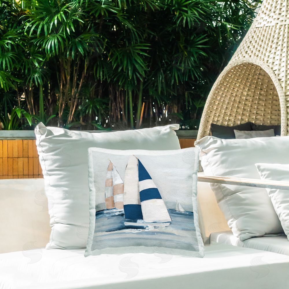 Sally Swatland Striped Sailboat Voyage Outdoor Quick-Dry Polyester Printed Throw Pillow in Back Yard