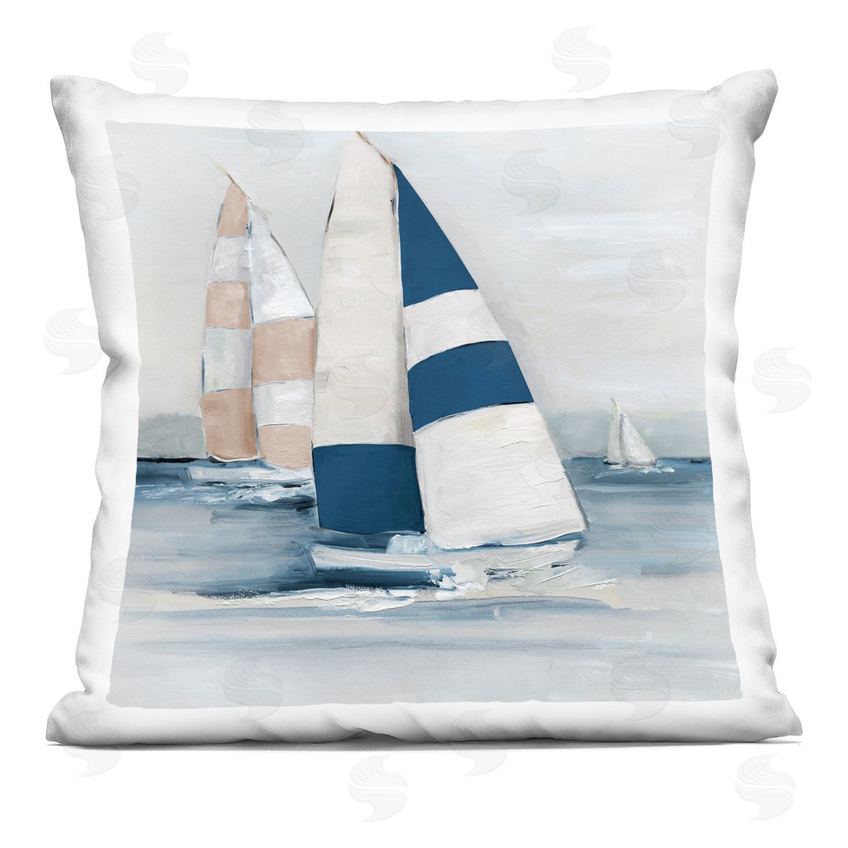 Sally Swatland Striped Sailboat Voyage Printed Plush Polyester Throw Pillow