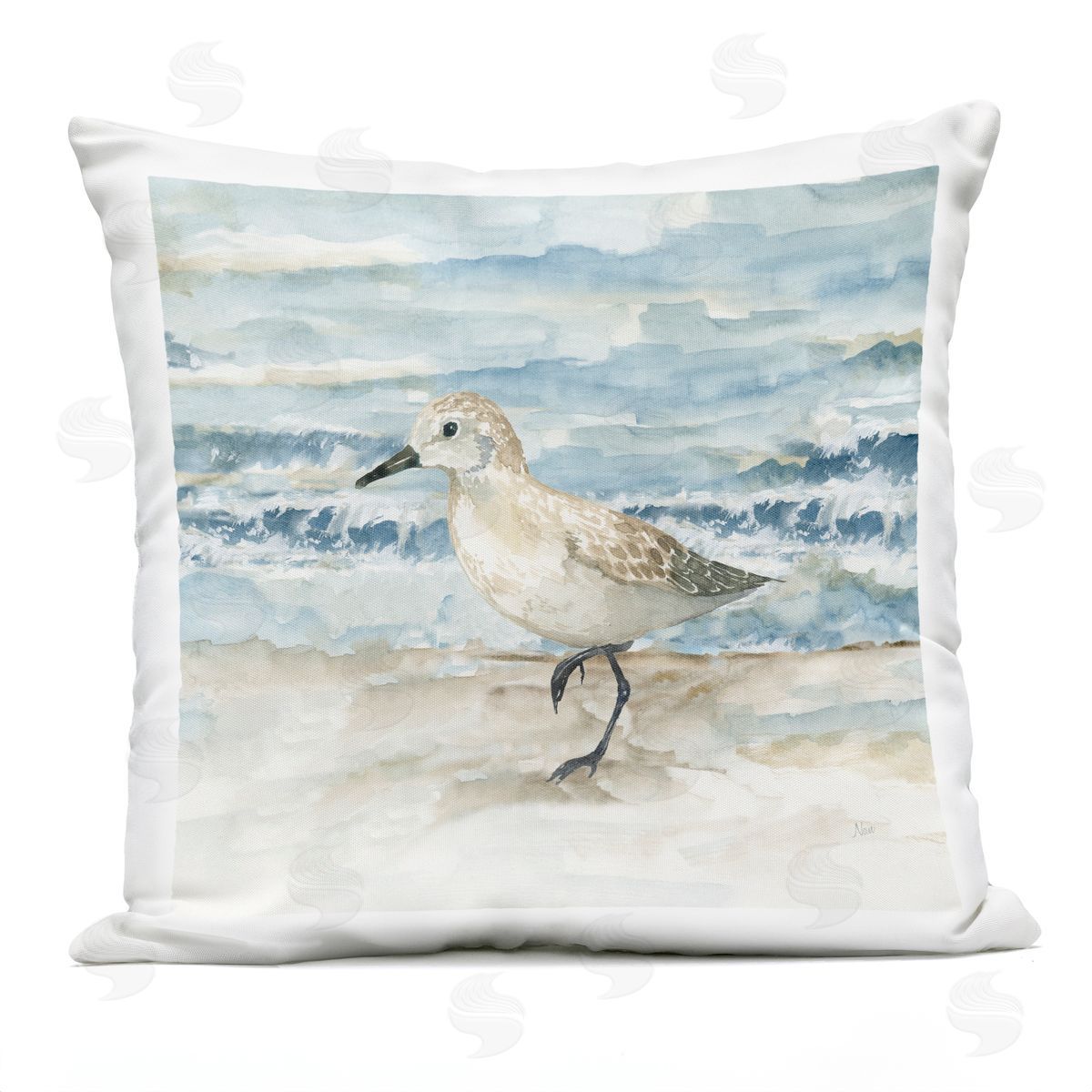 Nan Balancing Sandpiper on Shore Outdoor Quick-Dry Polyester Printed Throw Pillow