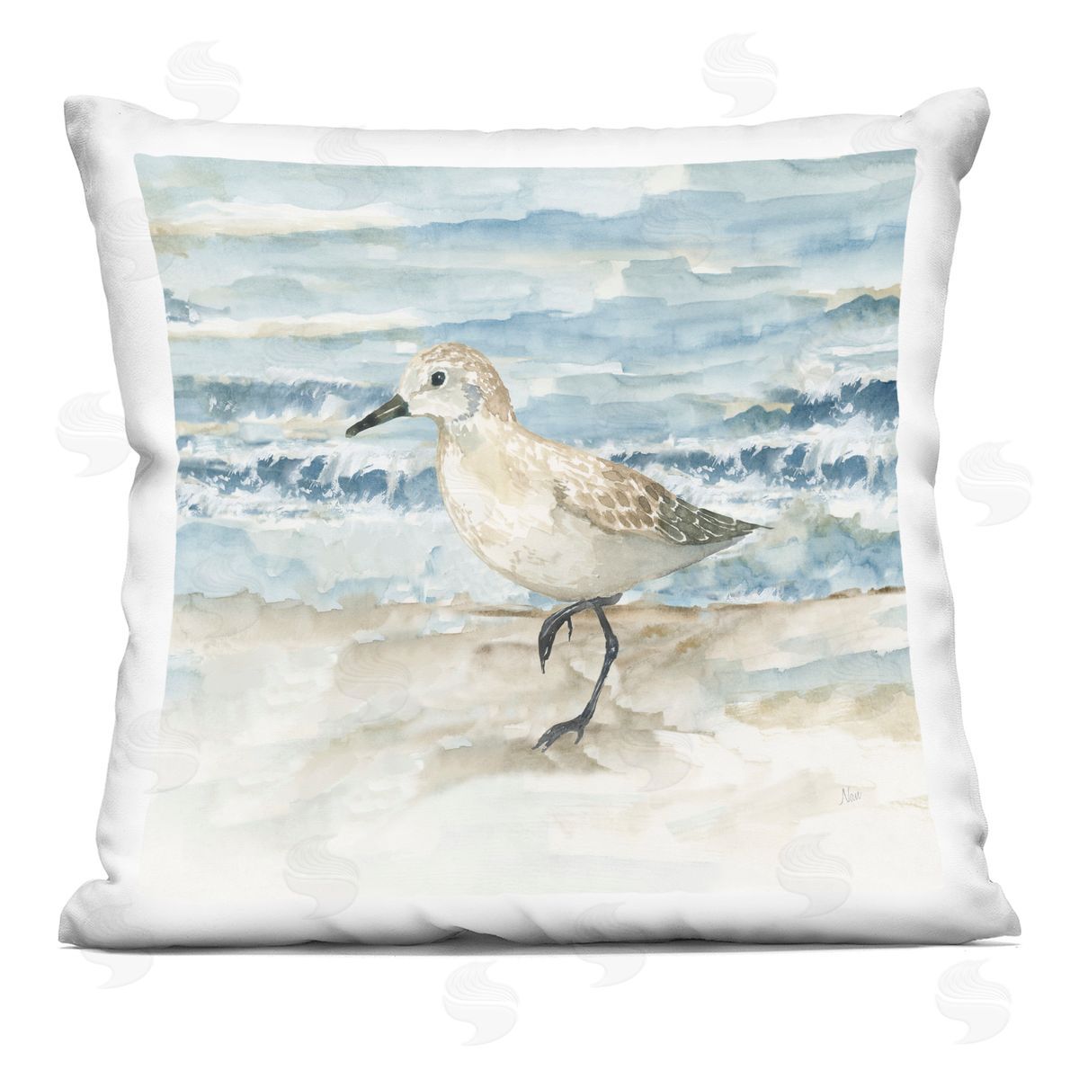 Nan Balancing Sandpiper on Shore Printed Plush Polyester Throw Pillow