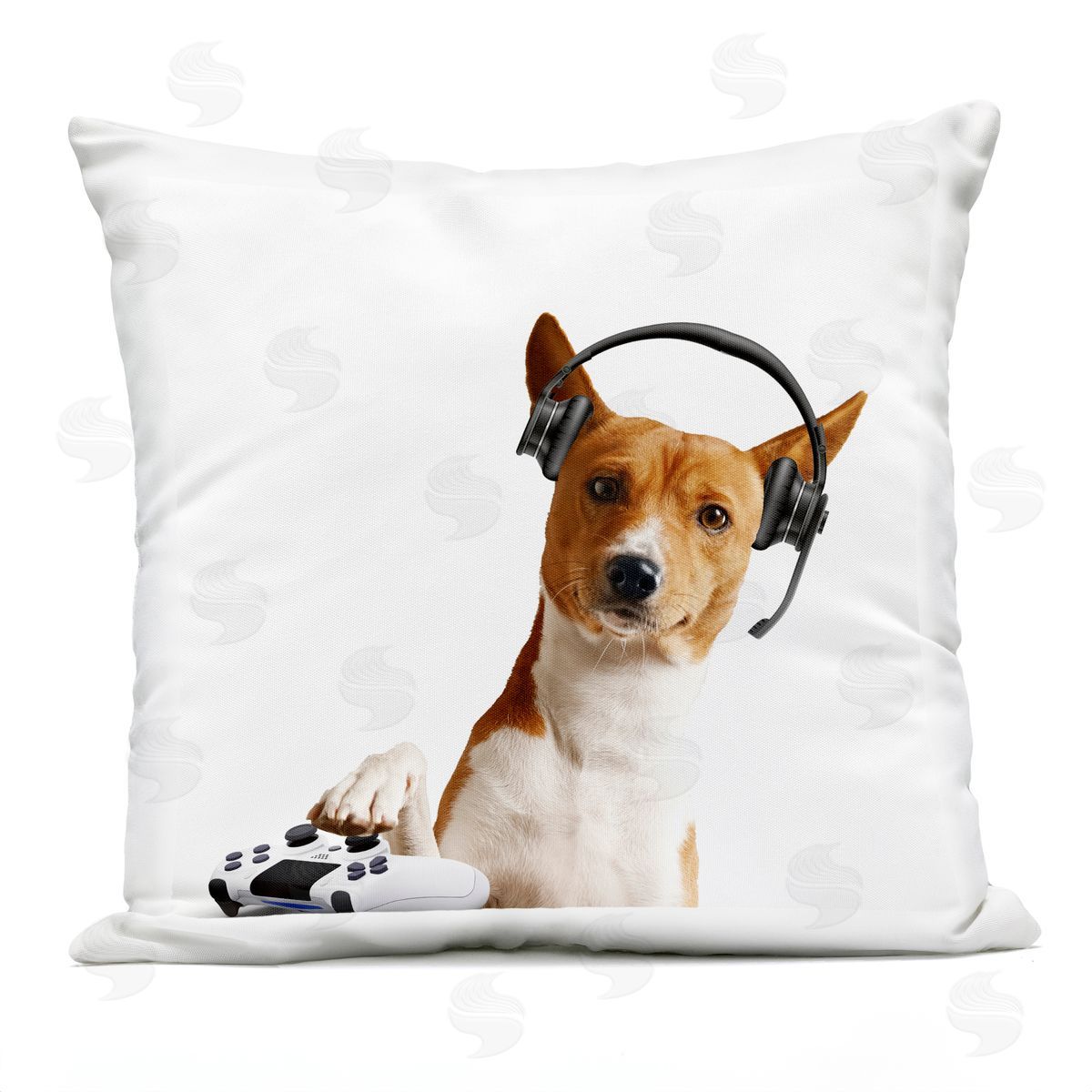 CAD Designs Gaming Dog with Headset Outdoor Quick-Dry Polyester Printed Throw Pillow