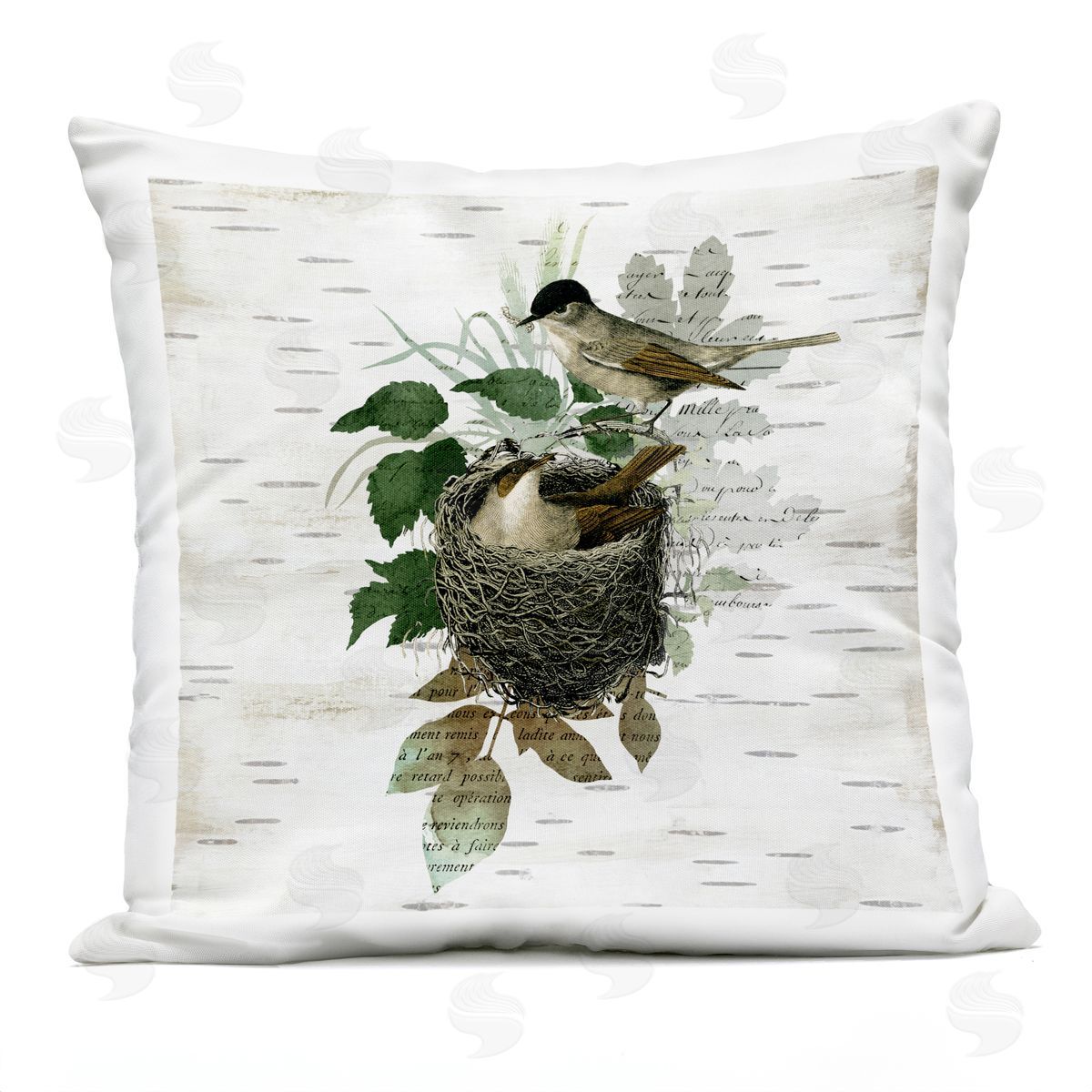Susan Arnot Birds in Vintage Nest Outdoor Quick-Dry Polyester Printed Throw Pillow