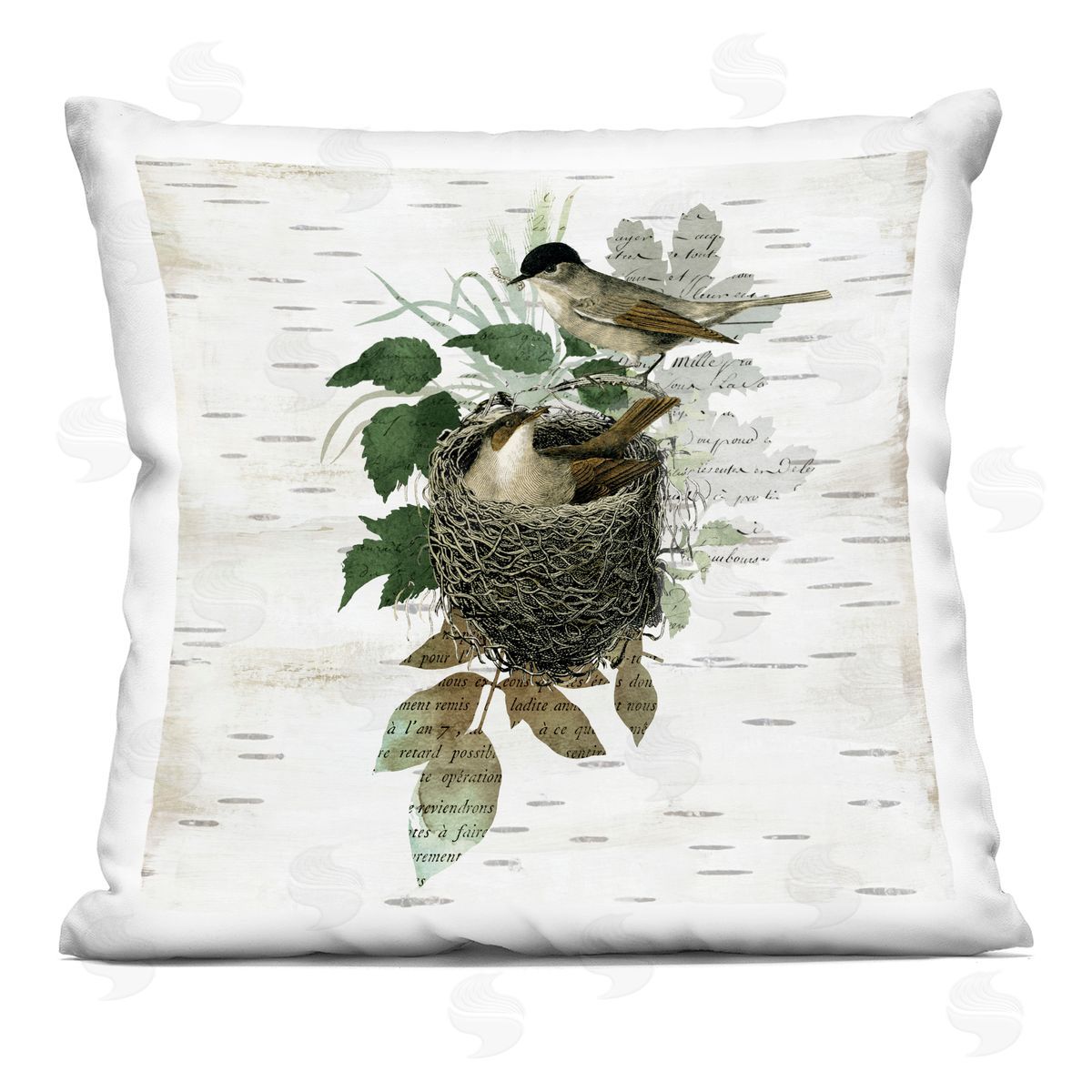 Susan Arnot Birds in Vintage Nest Printed Plush Polyester Throw Pillow