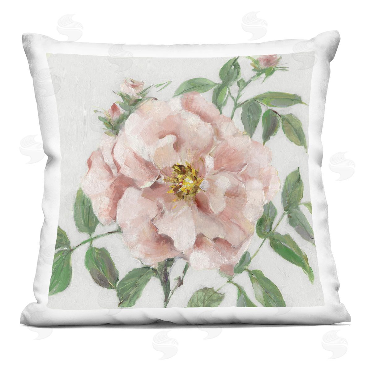Sally Swatland Traditional Single Pink Blossom Printed Plush Polyester Throw Pillow