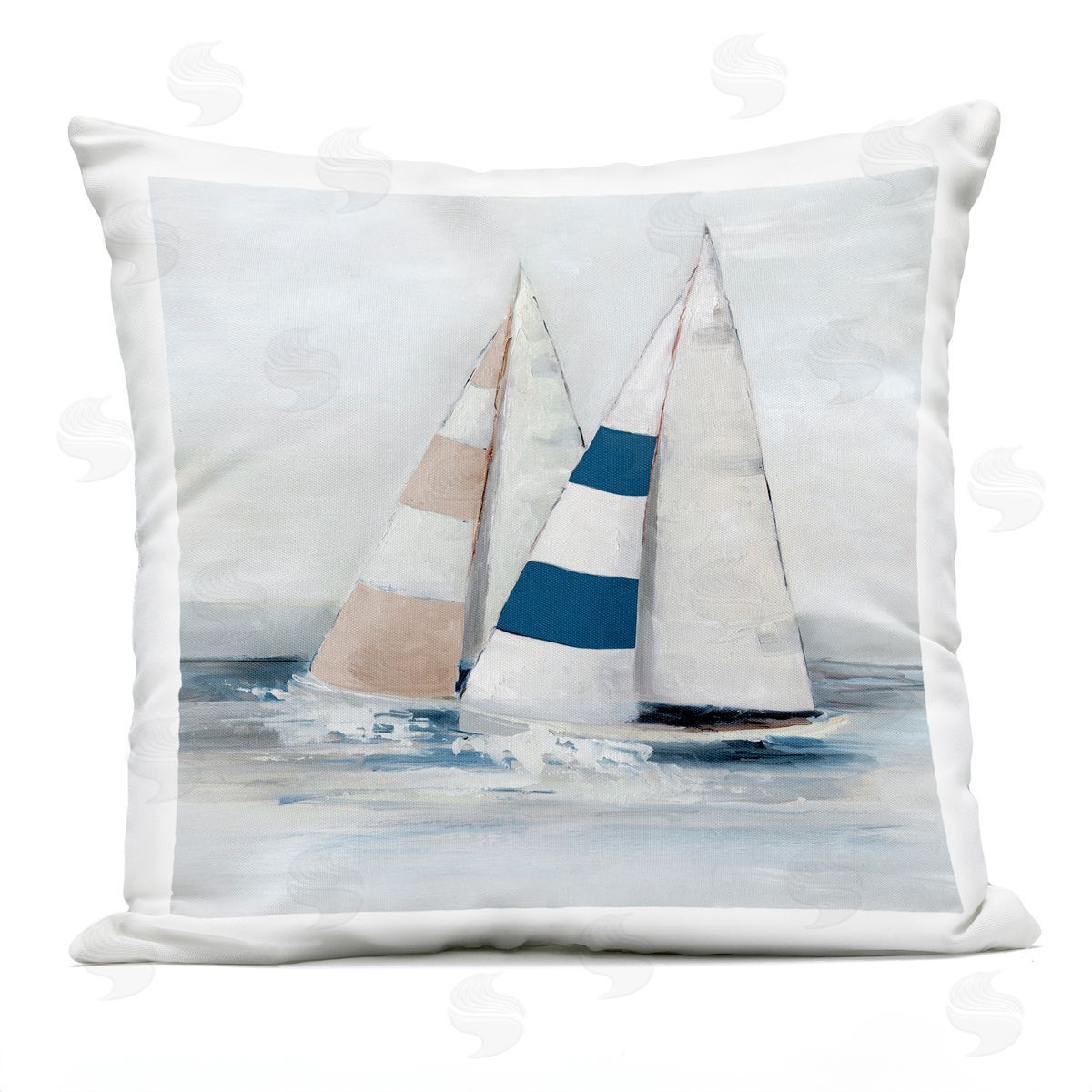 Sally Swatland Striped Sailboat Duo Outdoor Quick-Dry Polyester Printed Throw Pillow