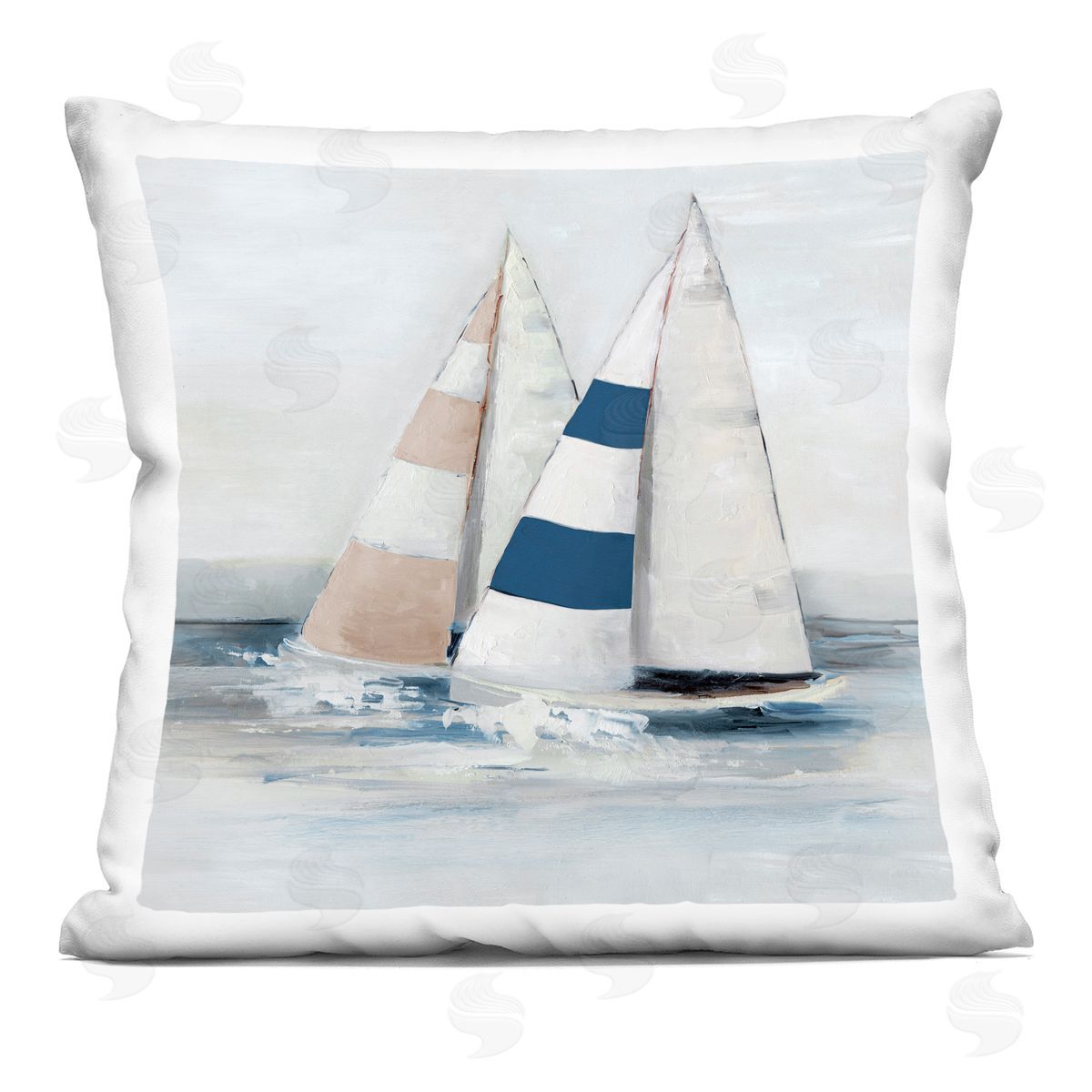 Sally Swatland Striped Sailboat Duo Printed Plush Polyester Throw Pillow