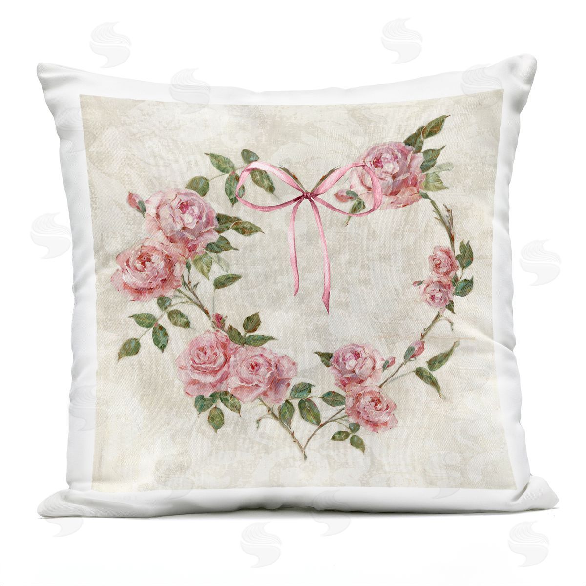 Sally Swatland Rose Heart Wreath Outdoor Quick-Dry Polyester Printed Throw Pillow