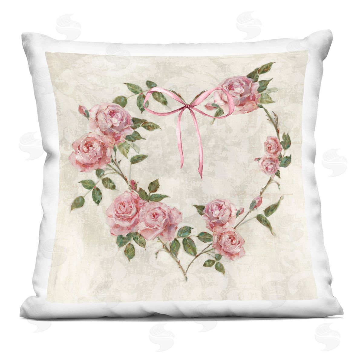 Sally Swatland Rose Heart Wreath Printed Plush Polyester Throw Pillow