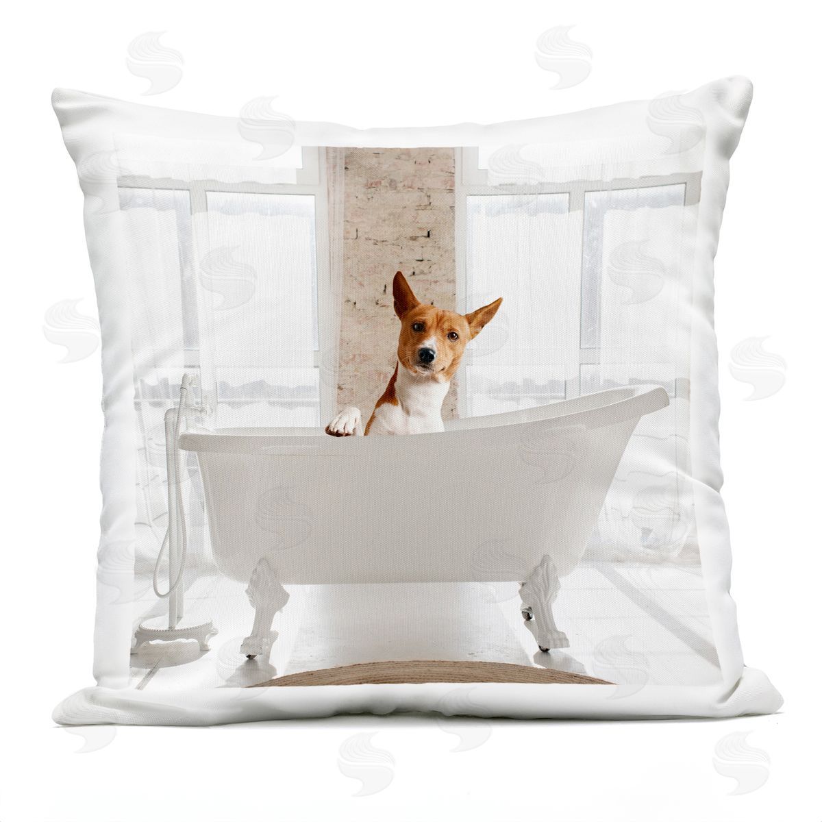 CAD Designs Happy Dog in Bathroom Tub Outdoor Quick-Dry Polyester Printed Throw Pillow