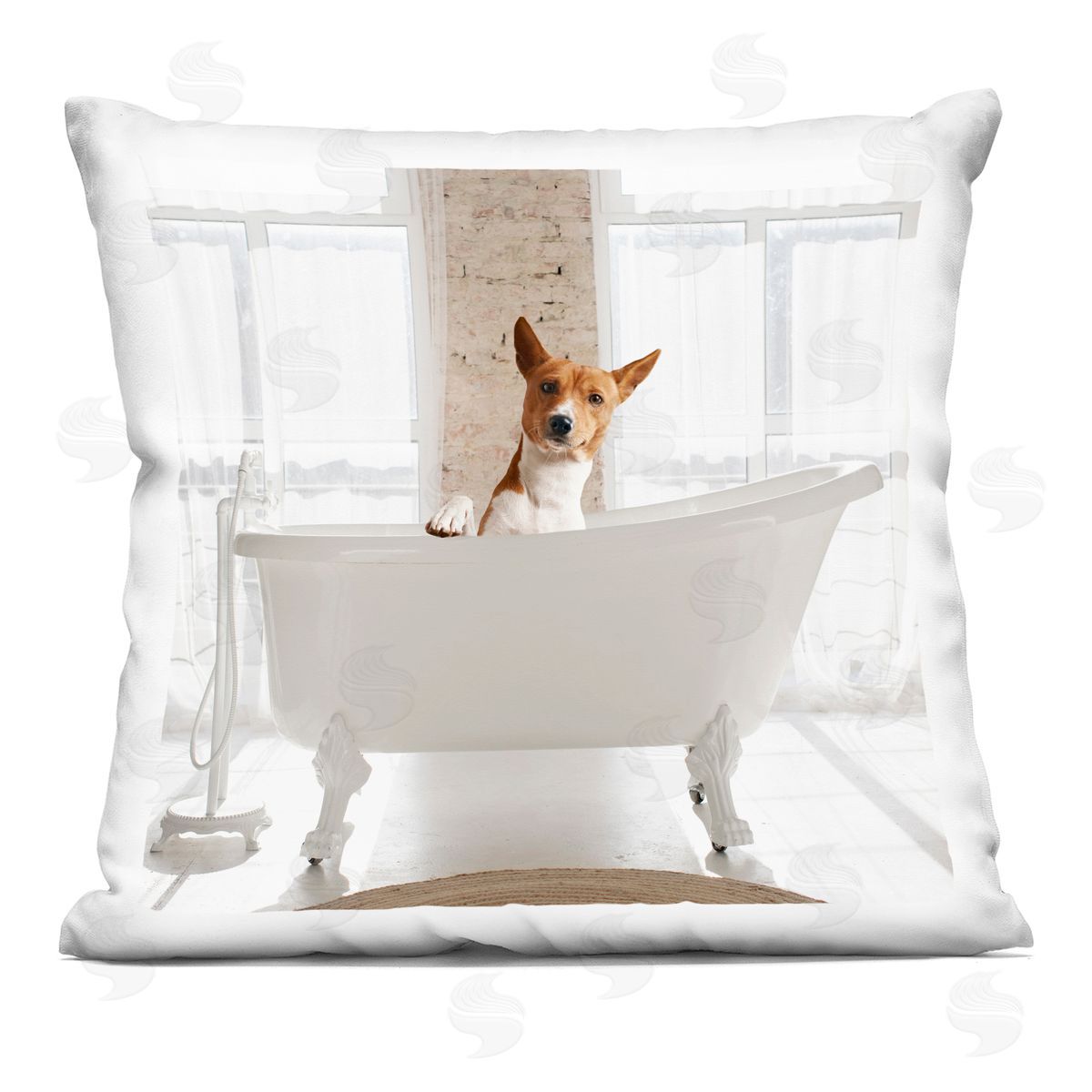 CAD Designs Happy Dog in Bathroom Tub Printed Plush Polyester Throw Pillow