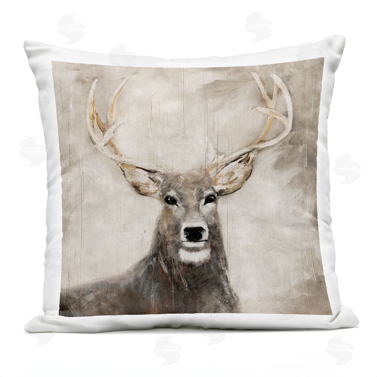 Sally Swatland Gazing Deer in Neutrals Outdoor Quick-Dry Polyester Printed Throw Pillow