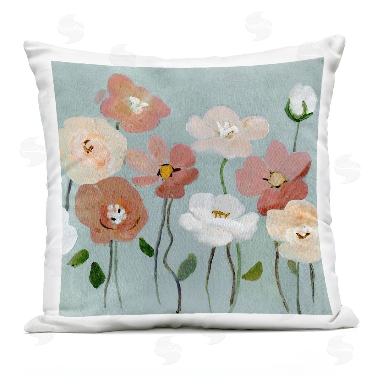 Charity Henderson Boho Blooms on Blue Outdoor Quick-Dry Polyester Printed Throw Pillow