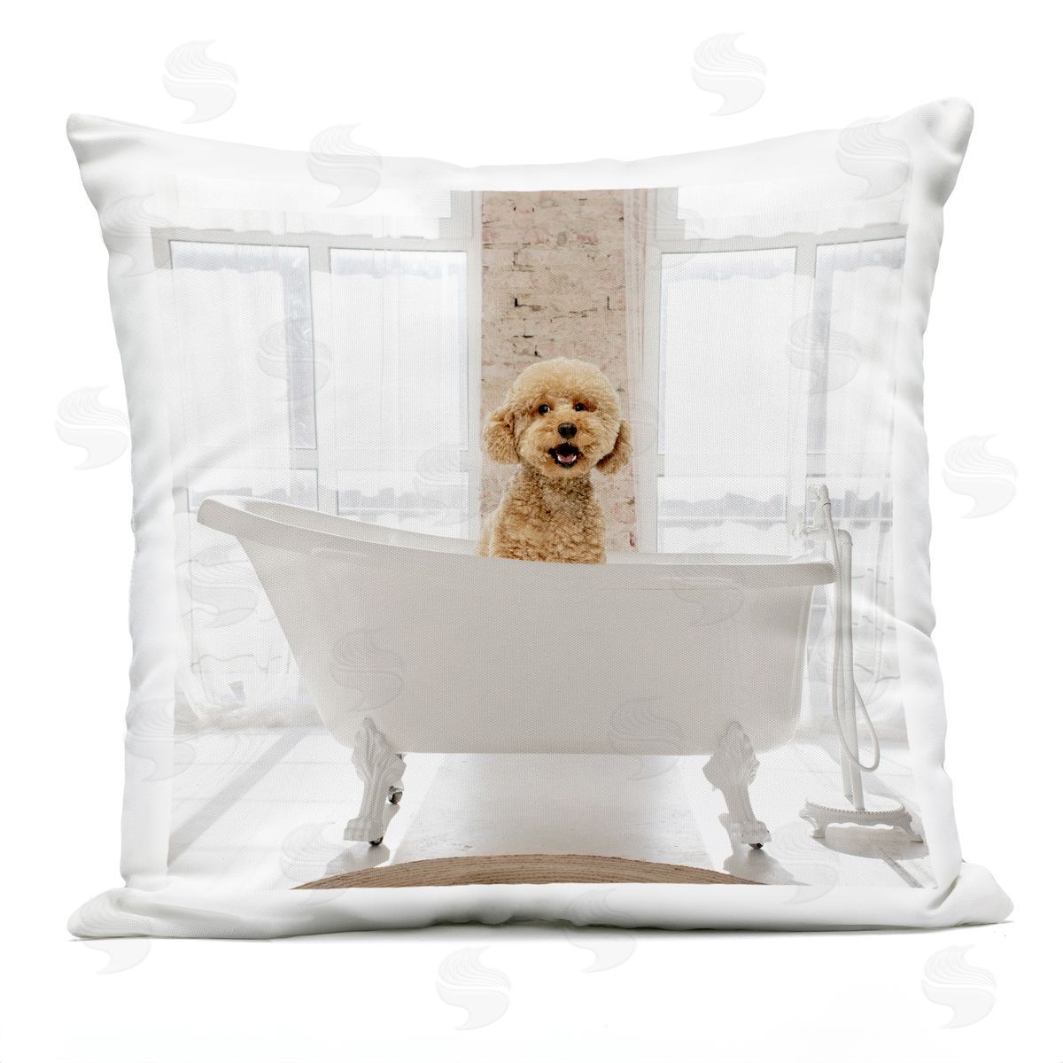 CAD Designs Happy Puppy in Bathtub Outdoor Quick-Dry Polyester Printed Throw Pillow