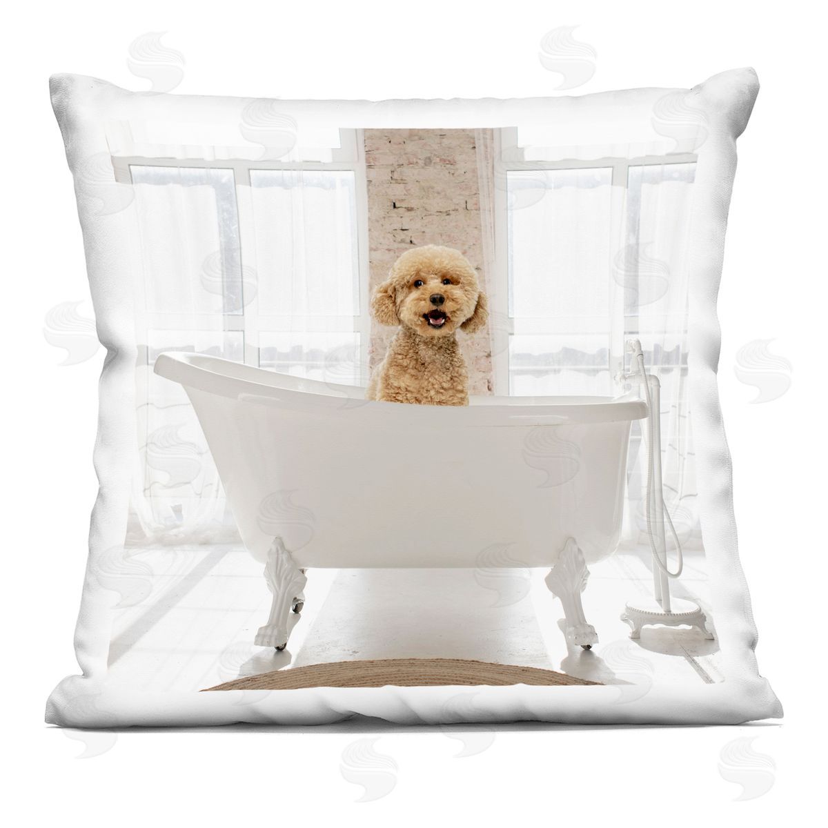 CAD Designs Happy Puppy in Bathtub Printed Plush Polyester Throw Pillow