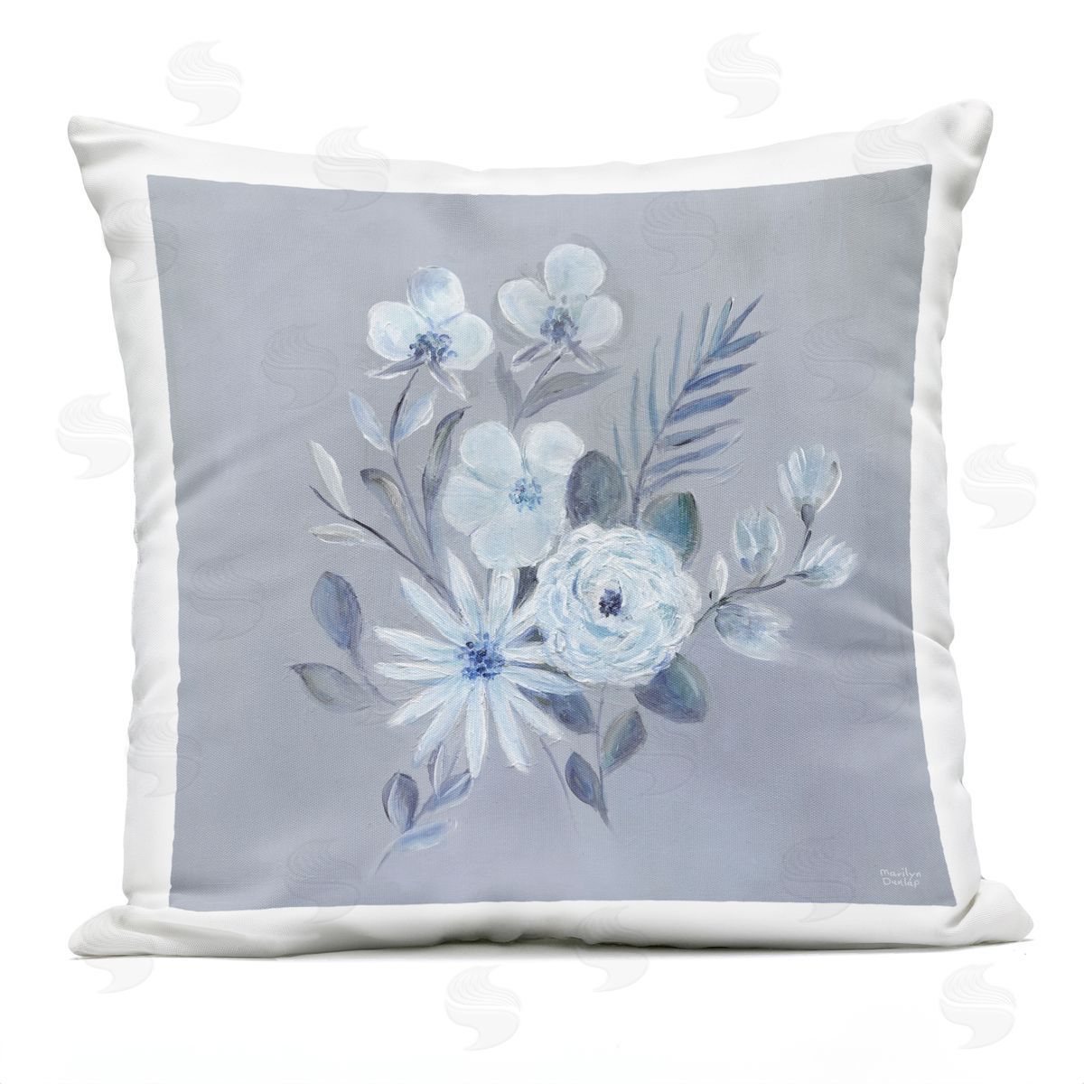 Marilyn Dunlap Blue Toned Floral Bunch Outdoor Quick-Dry Polyester Printed Throw Pillow