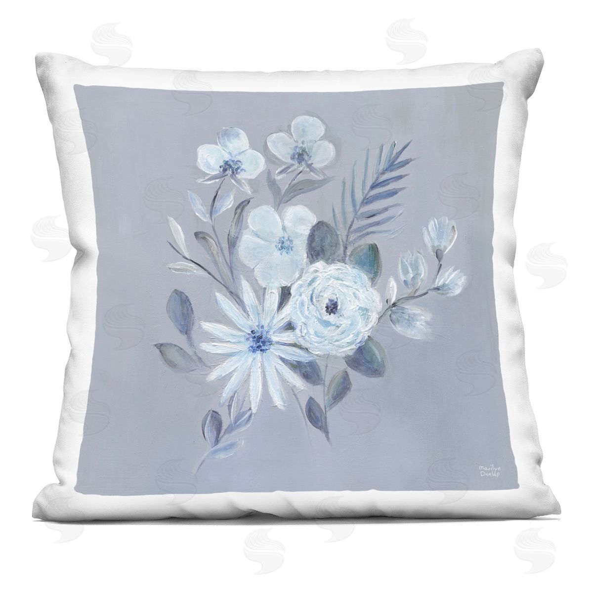 Marilyn Dunlap Blue Toned Floral Bunch Printed Plush Polyester Throw Pillow