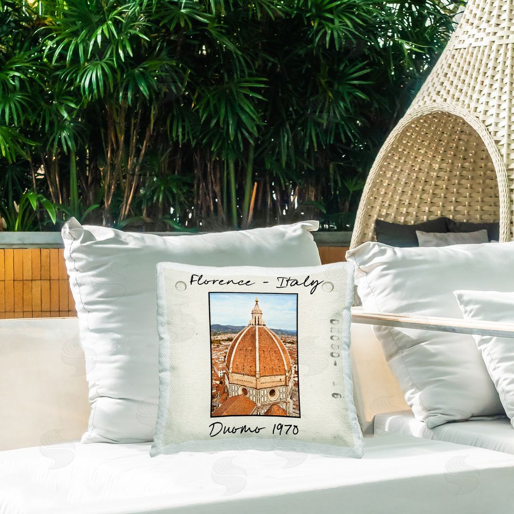 Val Rhodes Florence Italy Travel View Outdoor Quick-Dry Polyester Printed Throw Pillow in Back Yard