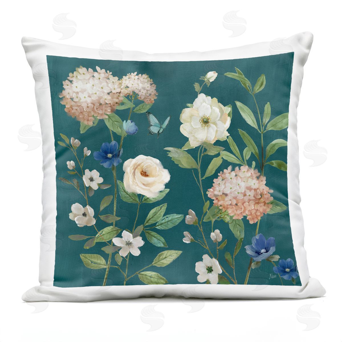 Nan Bright Garden Blooms on Green Outdoor Quick-Dry Polyester Printed Throw Pillow