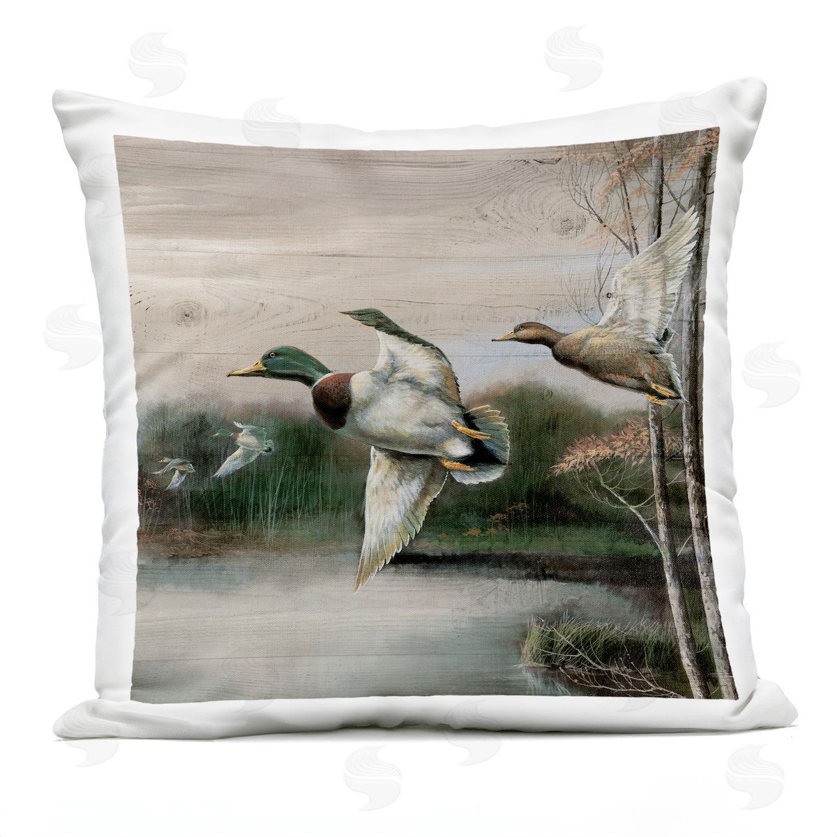 Ruane Manning Flying Ducks in Rustic Nature Outdoor Quick-Dry Polyester Printed Throw Pillow